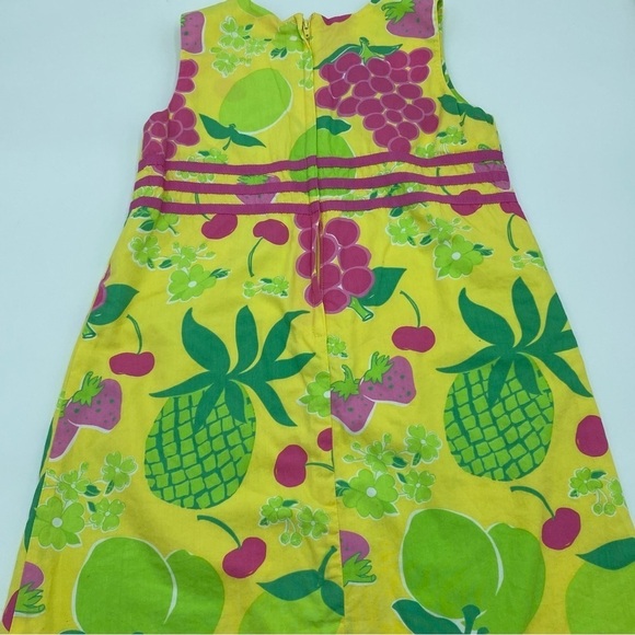 Lilly Pulitzer Girls Yellow & Pink Cotton Fruit & Flowers Dress- 7 - Picture 4 of 5